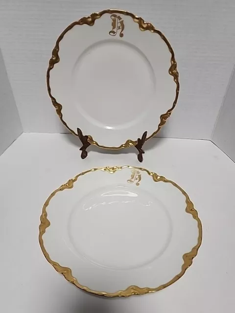 Haviland France Dinner Plates With Gold Trim Scalloped Monogram Initial Set Of 2