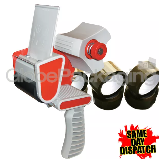 1 PACKING TAPE GUN DISPENSER 50mm & 3 ROLLS BUFF TAPE