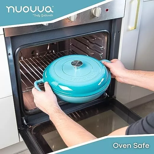 Cazuela de hierro fundido superficial Nuovva con tapa | olla de horno holandés de 3,5 L | azul 3