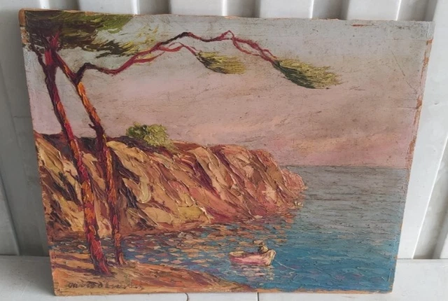 Tableau Huile Sur Bois - Scène Marine Portuaire Avec Voiliers - Signé M. Maresca Serra (1970)