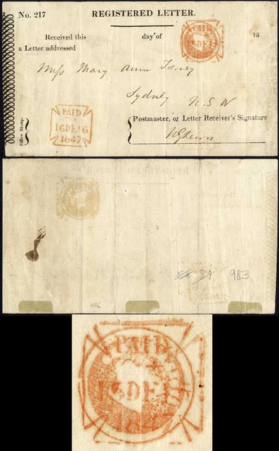 Registered Letter Receipt for Outgoing Mail to NSW UNIQUE with Bag seal Cancel