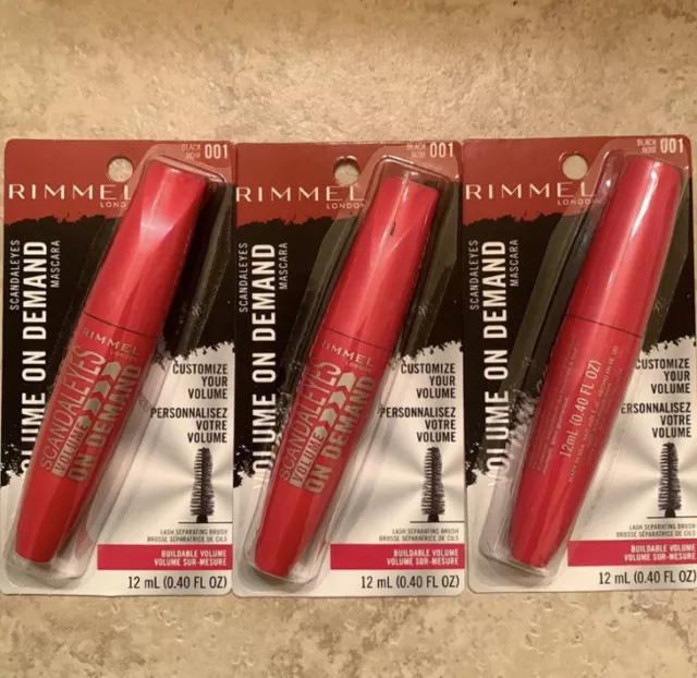 LOT 3 NEW Rimmel London Scandal Eye Volume On Demand Black Mascara 001 Full Size