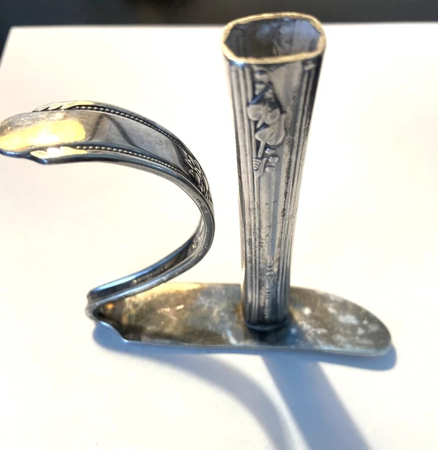 Antique Victorian Silverplate Bent Knife Vase Bud Flower - Match Holder WRogers