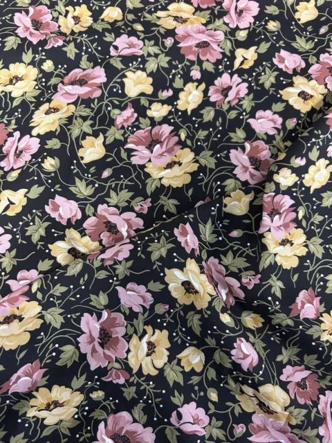 5 Mètres Noir & Rose Floral 100% Viscose Robe Tissu Fabriqué en Italie