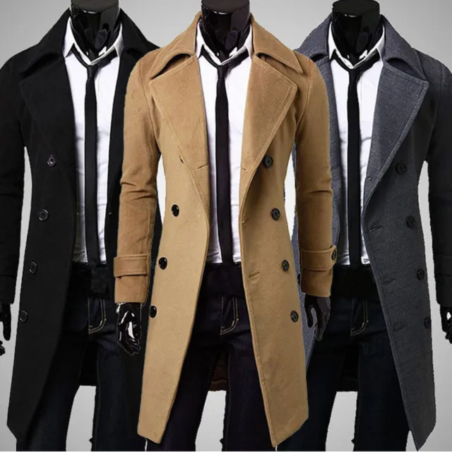 Winter Men Slim Stylish Trench Coat Double Breasted Long Jacket Coat