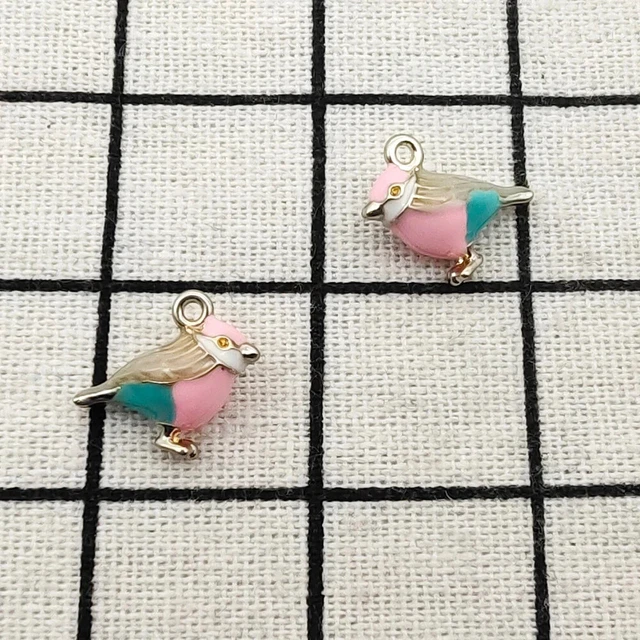 2 Stück Anhänger Kette Ohrringe Anhänger Emaille Vogel Gold Pastell Charms DIY
