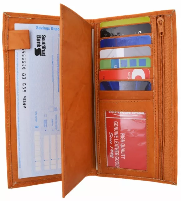 Genuine Leather Checkbook Cover Wallet Organizer with Credit Card Holder Tan