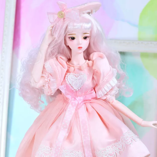 60cm Doll 1/3 BJD Ball Jointed BJD Doll with Pink Princess Dress Clothes Outfits