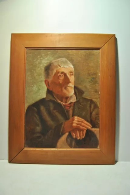 Pintura Antigua Montado Retrato Antigua Hombre Cogiendo Sombrero