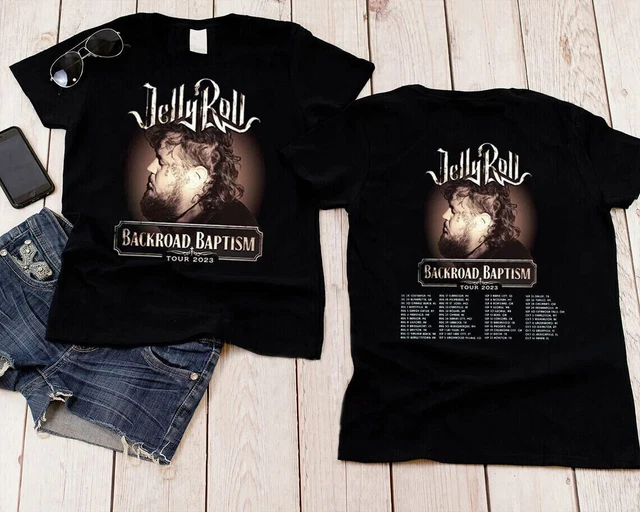 SALE!! JELLY ROLL Tour Dates 2023 Backroad Baptism Shirt Unisex Cotton