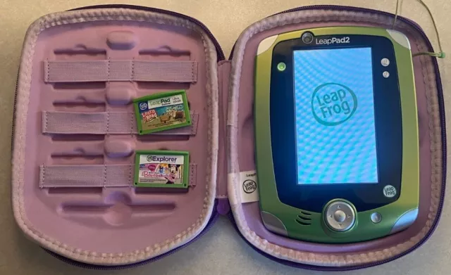 Leap Frog LeapPad 2 Green & White Tested WITH CASE AND 2 GAMES NO CHARGER