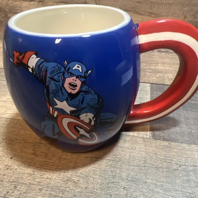 Rare Captain America Mug Marvel Blue Coffee Ceramic Comics Cup