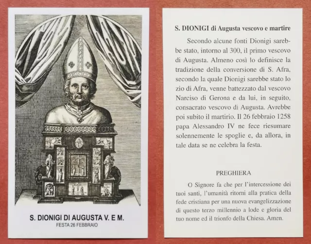 Santino Holy Card: S. San Dionigi di Augusta vescovo e martire