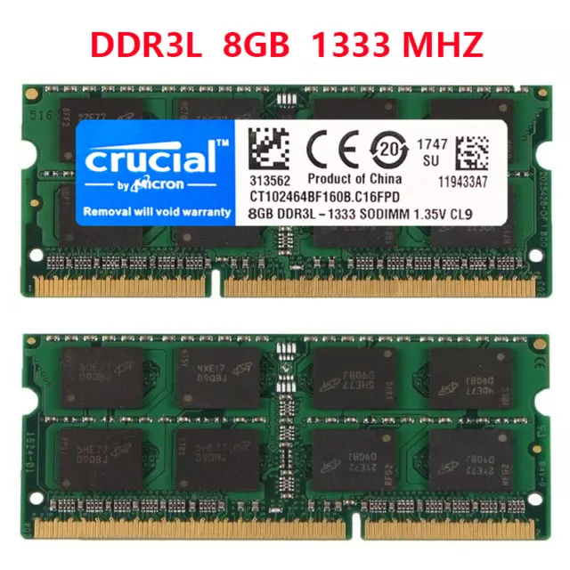 CRUCIAL DDR3L DDR3 1333Mhz 16GB 8GB 4GB 2Rx8 PC3-10600S SODIMM Laptop Memory RAM 2