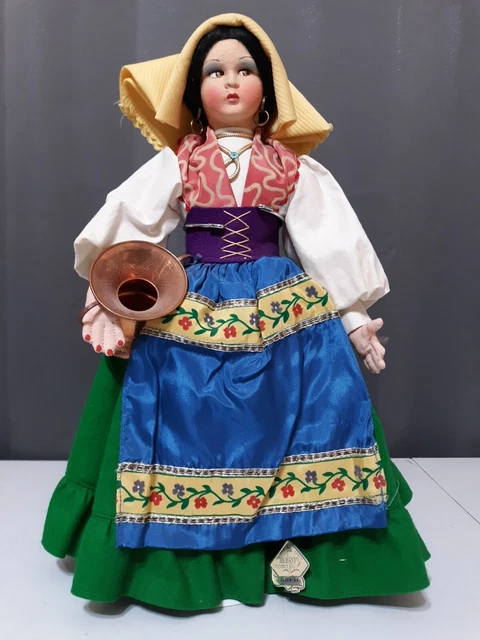 Retro Magis Roma Alto Adige 14" Felt & Cloth 1950s Mid Century Hand Painted Doll