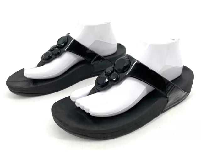 FitFlop womens size 9 Lunetta Jeweled Slides Wedge Sandals black solid rubber