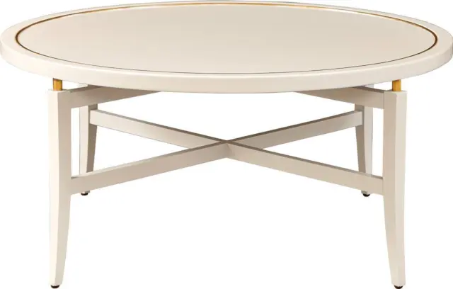 Cocktail Table PORT ELIOT Round Tapered Splayed Legs X-Stretcher Gold Leaf