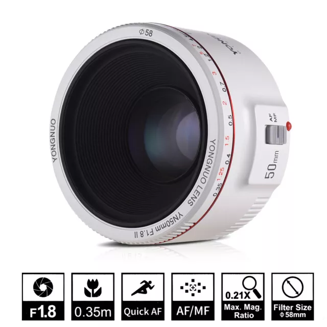 Yongnuo YN50mm F1.8 II White Color AF MF Auto Focus Lens For Canon EOS 70D 5D2 2