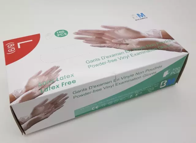 Boite de 100 gants d'examen L 8/9 BienMed non poudré & sans latex neufs