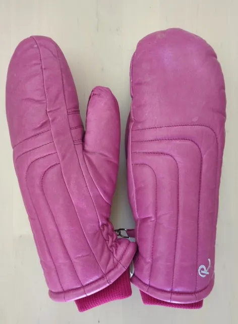 Vintage Roffe pink Leather Mittens Ski  Womens Sz Med Japan