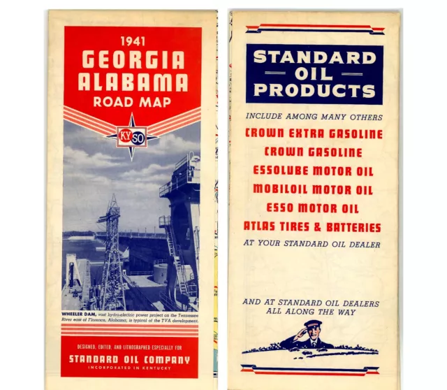 Vintage 1941 Georgia & Alabama Road Map – Standard Oil of KY (KYSO)