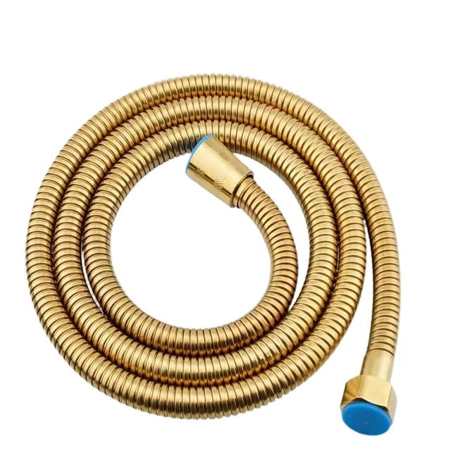 Manguera de ducha flexible de mano de acero inoxidable dorada con juntas tóricas herméticas