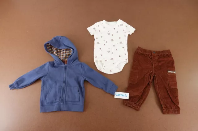 Carters Baby Boy Size 18 Months 3 Piece Bodysuit Sweatshirt & Jogger Set NWT