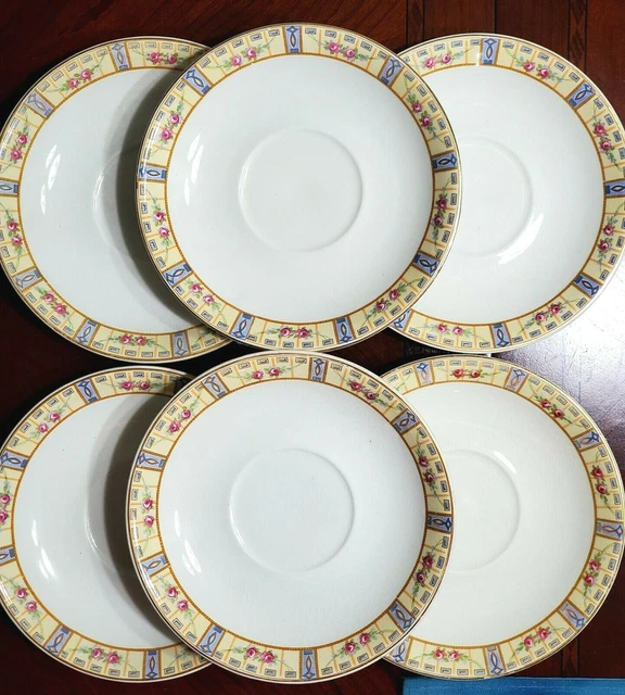 JG Meakin Hanley England Antique Porcelain 1912 Art Nouveau Floral Saucers Set/6