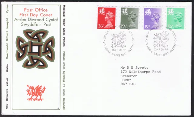 Wales New Definitive Values First Day Cover 24th Feb 1982 Cardiff