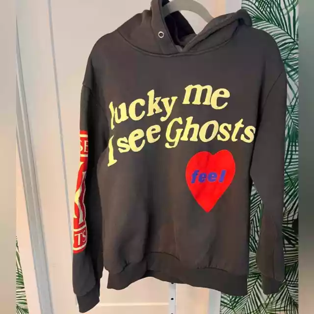 Kanye West x Kid Cudi Puff Print “Lucky Me I See Ghosts” Hoodie Large Streetwear 2