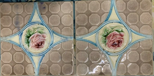 England Richards antique art nouveau vintage majolica tile c1900 6 x 6 Inch