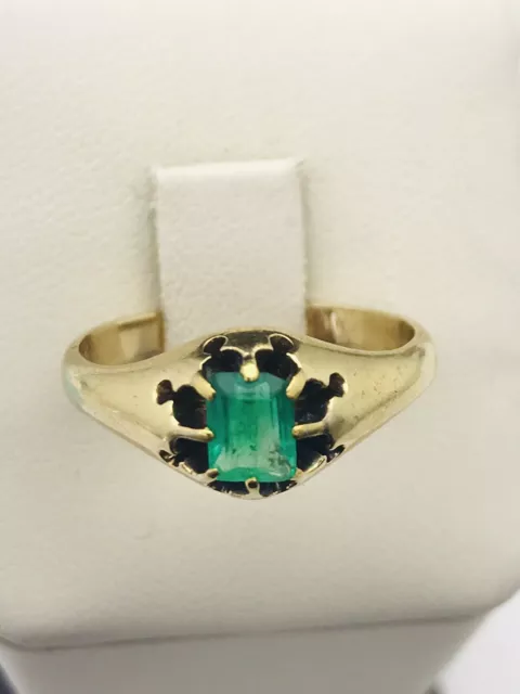 Antique handmade genuine columbian emerald ring 14k gold