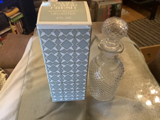 Avon Diamond Cut Glass Apothecary Decanter Flavor Fresh Bottle W/ Stopper 7”
