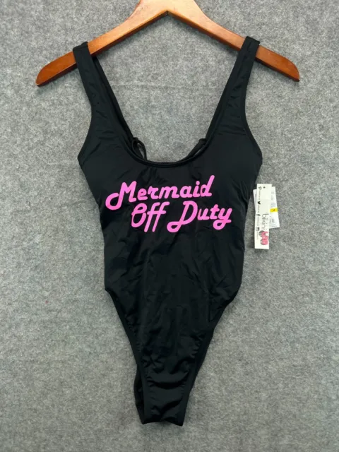 NWT The Bikini Lab One Piece Mermaid Swimsuit Womens Medium Black Pads Tie Back