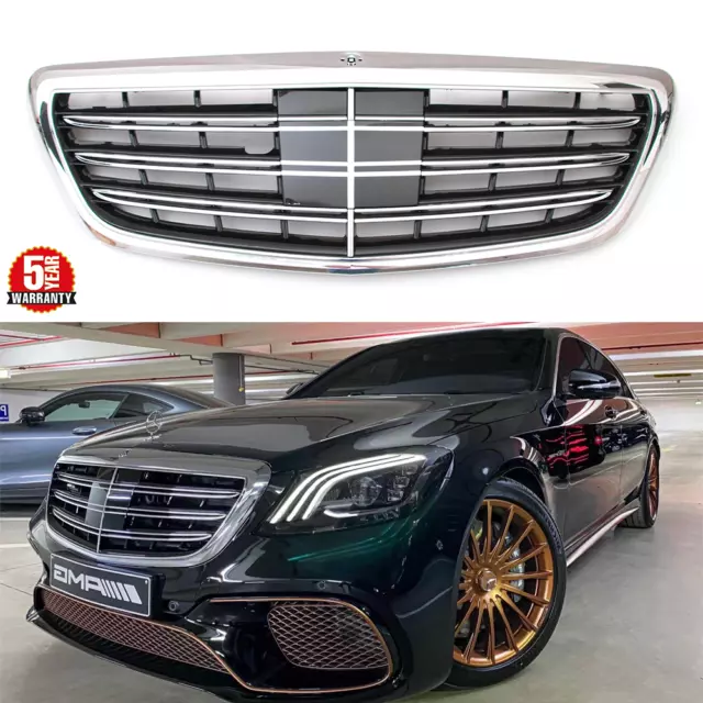 S63 AMG Style Grille Grill For Mercedes Benz W222 S Class W/ACC 2014-2020 Silver