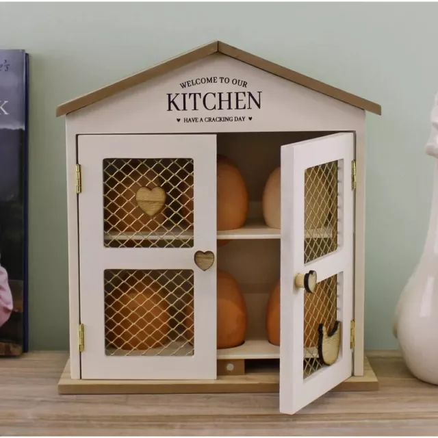 Wooden Egg House Holder Home Decor Kitchen Storage Display 2 Tiers Cupboard