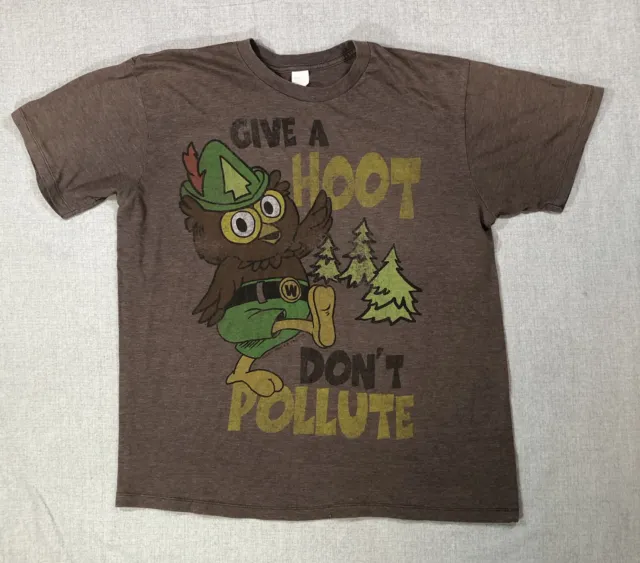 VINTAGE WOODSY OWL GIVE A HOOT DONT POLLUTE T SHIRT Size Medium (?) Brown