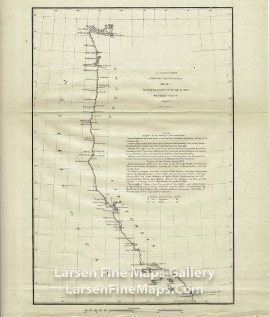 1852 USCS Coast Survey Chart Western Coast California Oregon Washington  US, Map
