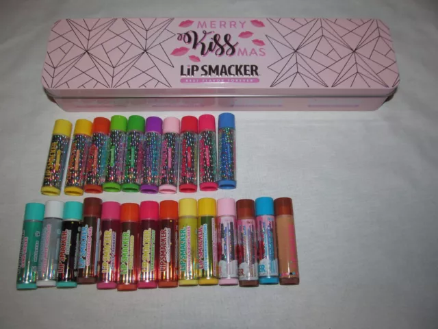 Huge Lot Bonne Bell Lip Smackers Merry Kissmas Tin with 24 Holiday Lip Balms