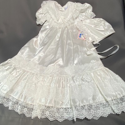 Vintage NOS ALEXIS Baby 6M White Satin Baptism Christening Gown Dress Bonnet USA