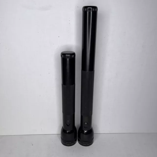 MAGLITE 5 & 3 "D" Cell Black Flashlight Lot (2) Police Law Enforcement Security