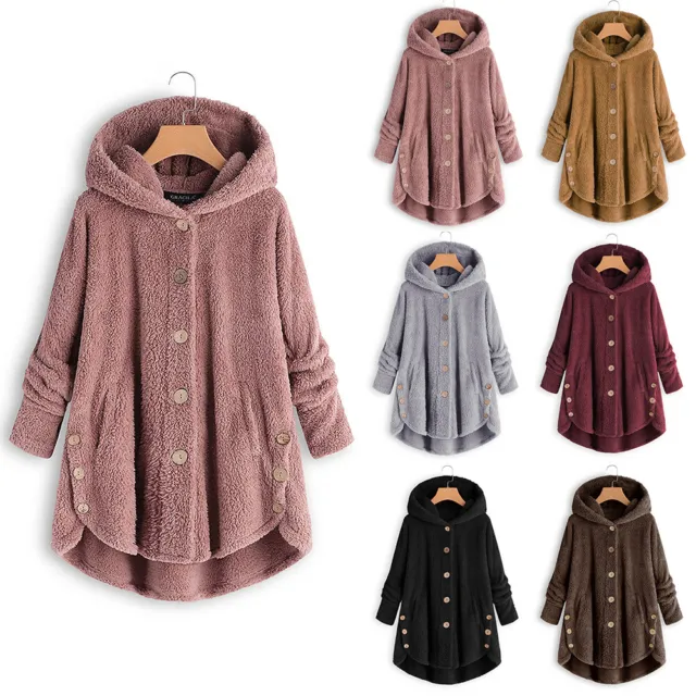 Womens Fluffy Fur Jacket Fleece Teddy Bear Coat Lady Pullover Overcoat Plus Size