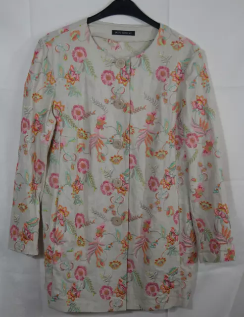 BETTY BARCLAY 100% LEINEN Traumhafte Jacke Blazer Blumen Bunt Größe 42/44 TOP!