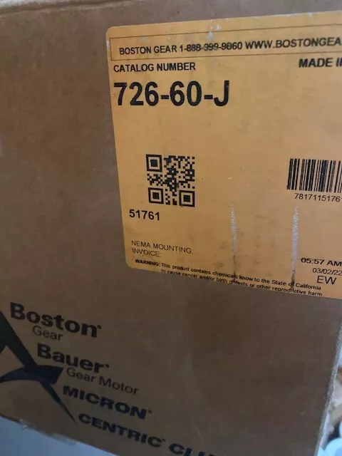 Boston Gear 726-60-J Right Angle Worm Gear Speed Reducer (NEW)