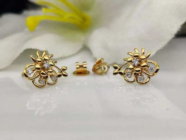 925 Sterling Silver Pave Diamond Earring Gold Plated Jewelry Women Gift HG