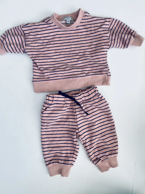 Maison Me Baby 2-Piece Outfit Set 0-3 Months Pink Blue Stripe Sweatsuit