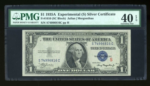DBR 1935-A $1 Silver Experimental (S) Fr. 1610 PMG XF-40 EPQ Serial S74996816C