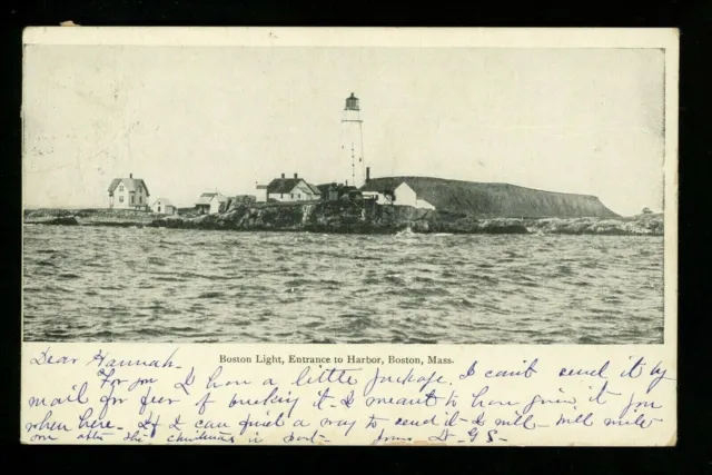 Lighthouse Postcard Boston Light, Entrance to Harbor, Massachusetts MA 1906