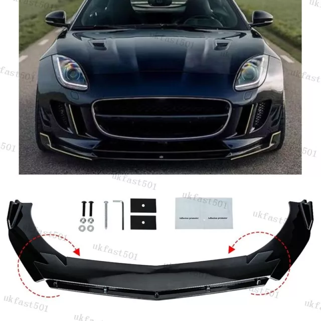 For Jaguar XE XF XJ Gloss Black Front Bumper Lip Splitter Lower Spoiler Kit