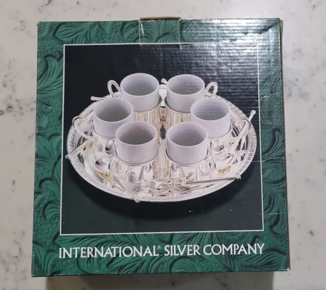International Silver Silverplated Demi Tasse set of 6 Cup Spoon Tray Tea Vintage